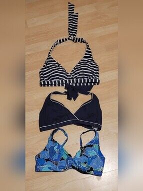 Lands' End Navy, White & Blue Mix Swim Top Set